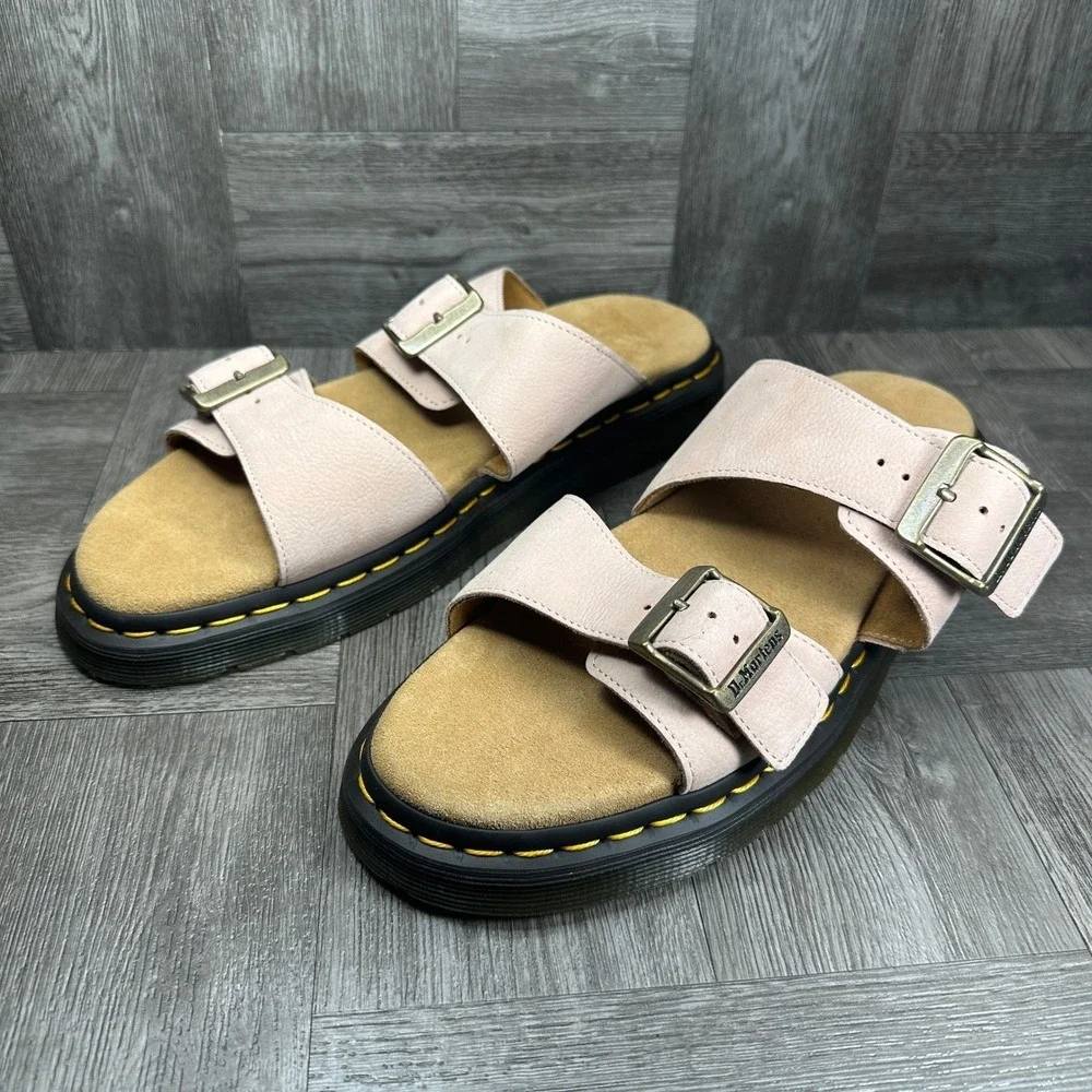 Dr. Martens Josef Slide Sandals Mens 12 Peach Pink Leather Buckle Casual NEW